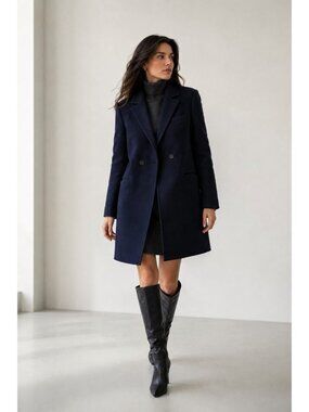 Max & Moi Paris 100% Wool Navy Double Breasted Coat Jacket Women Size 40